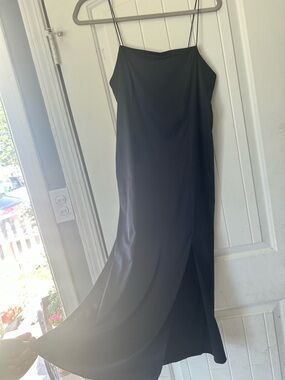 NWT Zara Lingerie Black Slip Dress Side Slit Midi Spaghetti Strap Small